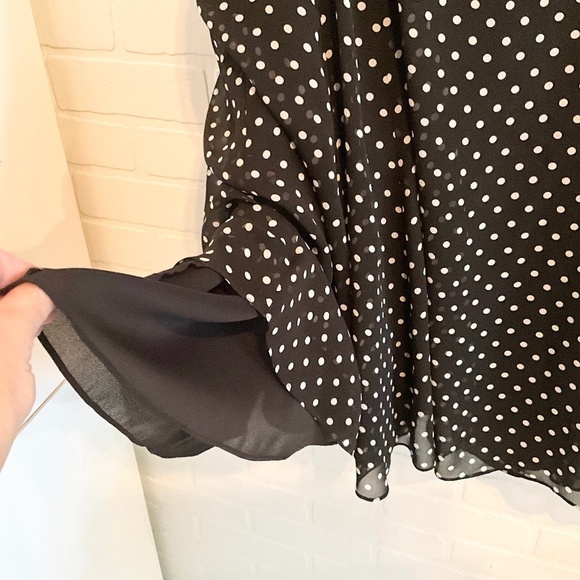 NWT Nine West Midi Skirt 100% silk Black White Polka Dot Flowy Lined Sz 14 - Picture 7 of 13